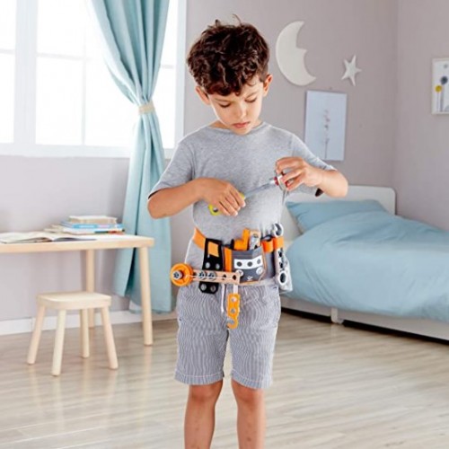 Hape Junior Inventor Scientific Tool Belt | 19 Piece Utility Component STEAM Tool Storage Belt for Children +4 Years E3035