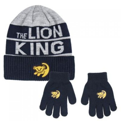 LION KING Set Children's Cap with Gloves Knitted for Boys Gray