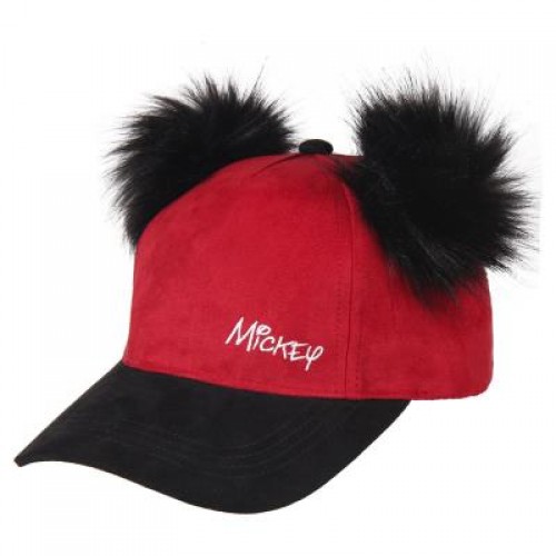 MICKEY Παιδικό Καπέλο Jockey Υφασμάτινο για Κορίτσι κόκκινο με PON PON 56cm